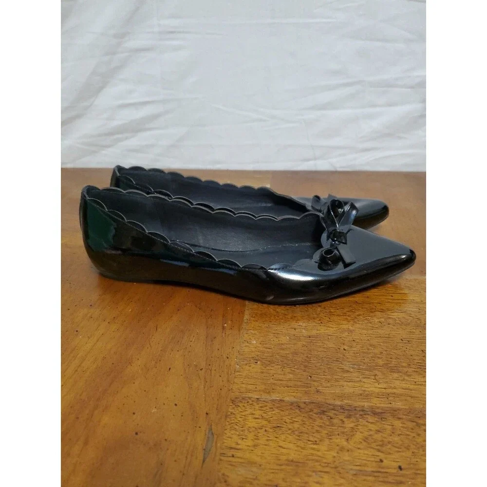 Kate Spade New York Eleni Flex Black Patent Leather Flat Ballet Shoes Bow Sz 8.5